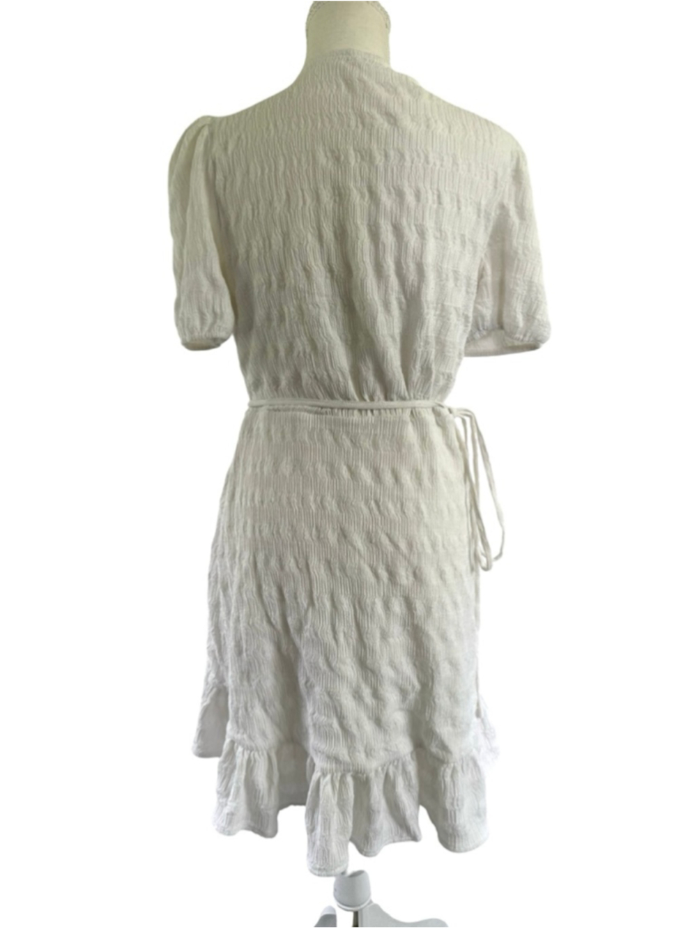 Mango White Textured Ruffle Wrap Mini Dress Size 6 / M - Picture 3 of 7